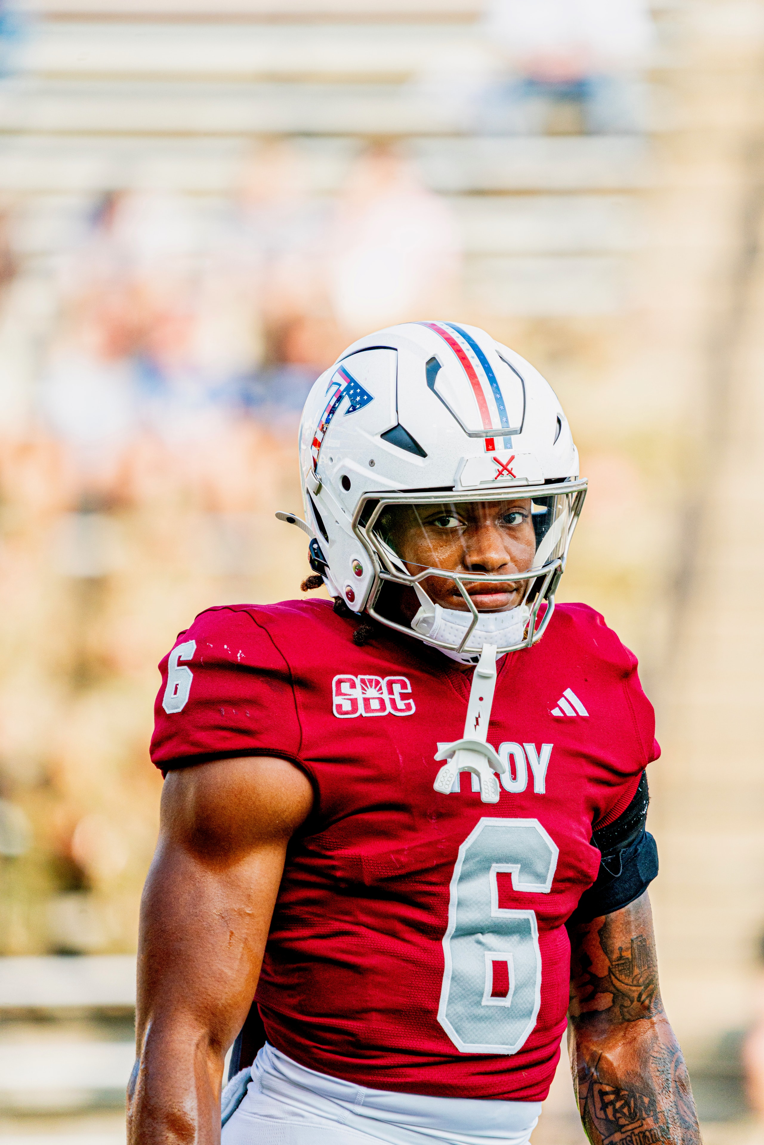 Justin Powe #06 — Troy Trojans, game action