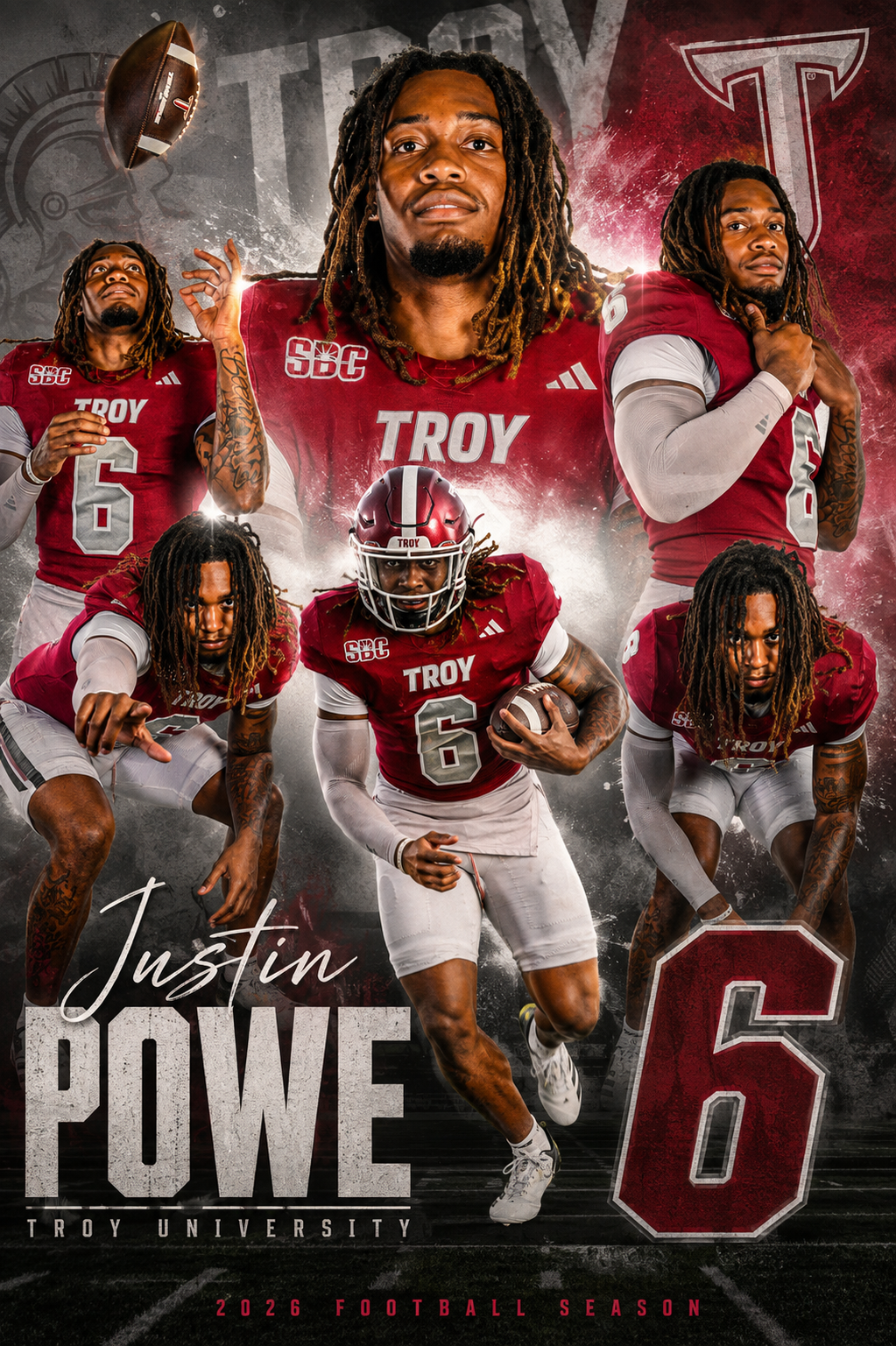 Justin Powe — 2026 Troy Trojans football season poster