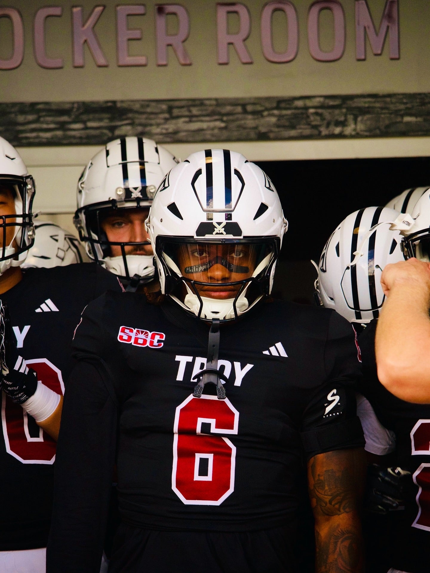 Justin Powe #6 Troy Trojans locker room